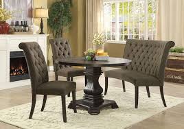 Cm3840rt Gy 4pc 4 Pc Nerissa Antique Black Finish Wood Round Dining Table Set With Gray Tufted Chairs Round Dining Room Sets Round Dining Table Sets Antique Living Rooms
