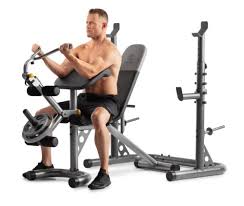 Golds Gym Xrs 20 Adjustable Olympic Workout Bench With Squat Rack Leg Extension Preacher Curl And Weight Storage