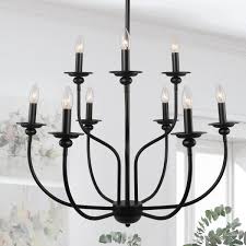 It has a rubbed bronze finish that aids in its rustic appearance. Lnc Modern Farmhouse Dining Room Chandelier 9 Light Black Large Island Candlestick Chandelier Pendant With Two Tier Design A03233 The Home Depot