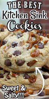 Thick soft cookies loaded with everything but the kitchen sink. This Kitchen Sink Cookies Recipe Brings Together Everything You Love About Desserts Into One Cookie Caramel Desserts Yummy Cookies Kitchen Sink Cookies Recipe