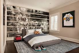 Football Themed Kids Room Transitional Boy S Room Garrison Hullinger Interior Design Boy Bedroom Design Football Themed Boys Room Themed Kids Room