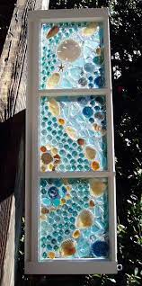 This Garden Glass Window Is Called Mosaic Shells Aqua Glass Window Art Mosaic Glass Glass Crafts