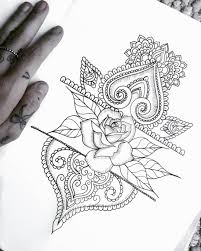 Rose Drawing Pattern Tattoo Flowers Botanical Mandala Mehndi Henna Paisley Doodle Linework Girly Fine Pattern Tattoo Girly Tattoos Tattoo Pattern