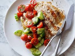 Grilled Chicken With Tomato Cucumber Salad Recipe Food Network Kitchen Food Network Food Network Recipes Healthy Recipes Healthy Dinner