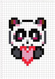 Du pixel art facile à réaliser et à imprimer pour les petits. Panda Saint Valentin Pixel Art
