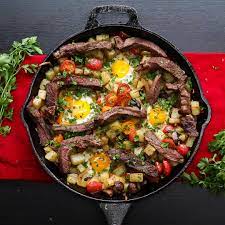 Simple ingredients used to create a. Steak And Eggs Hash Recipe By Tasty