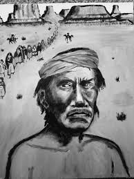 The expulsion of the Navajo people from there ancestral home land 1862 i  painted this a few days ago 14×20 a acrlic