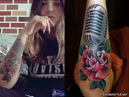 Published on april 4, 2016 , under tattoos. Julia Michaels Microphone Rose Forearm Tattoo Steal Her Style