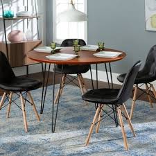Mid Century Modern Brown Black Round Hairpin Dining Set Midcentury Modern Kitchen Table Modern Kitchen Tables Modern Dining Room Set