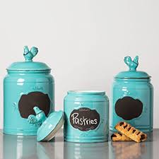 Embossed basket weave pattern all over the surface. Buy Set Of 3 Blue Chalkboard Rooster Canisters Durable Kitchen Canister Set With Tight Lids For Food Storage And Organization Ceramic Online In Greece B07pqt5l8n