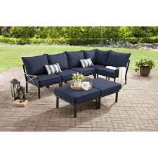 Mainstays Sandhill 7 Piece Outdoor Sofa Sectional Set Seats 5 Blue Metal Patio Furniture Patio Sofa Patio Sofa Set