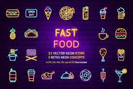 Fast Food Neon 267036 Icons Design Bundles In 2021 Fast Food Neon Icon