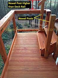 Wood Deck Stair Rebuild Newel Posts Higher Than Deck Rail Building A Deck Deck Deck Railings