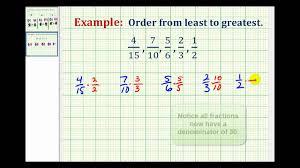 example ordering fractions with different denominators from least to greatest