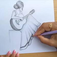 The easiest idea, is to draw simple pencil sketches of couples in love, and feel it again and again as you go through the pages of your sketchbook. How To Draw A Girl With Music Gitter Pencil Sketch Tutorial In 2021 Drawings Art Drawings Beautiful Pencil Drawings