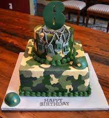 Carved from an 8 inch cake. Army Camo 2 Tier Cake Army Birthday Parties Army Birthday Cakes Birthday Cake Kids