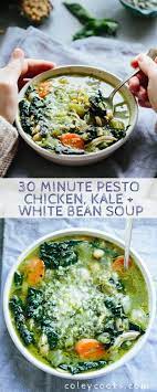 30 Minute Pesto Chicken Kale White Bean Soup Coley Cooks Recipe White Bean Soup Stew Recipes Pesto Chicken