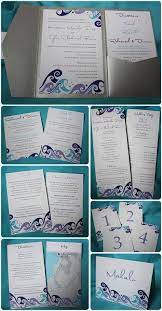 Dark Purple Light Purple Dark Gray Silver And Turquoise Ocean Waves Beach Pocket Fold Wedding Invitations Fun Wedding Invitations Trendy Wedding Invitations
