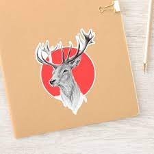 Deer Portrait Pencil Drawing Red Circle Sticker Zazzle Com In 2020 Pencil Drawings Drawings Deer Drawing