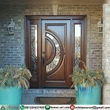 Pintu Utama Single Jendela Sambung Dengan Kaca Patri Bahan Kayu Jati Model Terbaru 2019 Minimalis Pintu Rumah