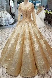 Gold Off The Shoulder Long Sleeve Wedding Dress Ball Gowns Ball Gowns Wedding Gowns