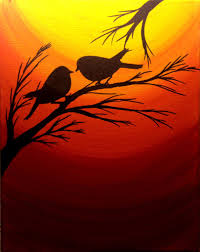 True Love Simple Bird On Tree Drawing Original Acrylic Painting On Canvas Sunset Love Birds Birds On A Tree Silhouette Art 8 By 10 Inches Stretched Framed Canvas Valentine Art Silhouette Painting Sunset Painting Bird Paintings On Canvas
