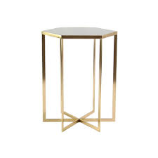 Null White Hexagonal Accent Table With Gold Rim Gold Accent Table Marble Accent Table Accent Table