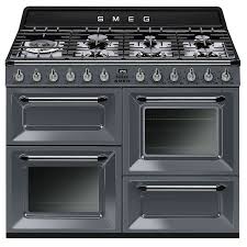 Piano De Cuisson Victoria 110cm 2 Fours Multifonction Vapor Clean 7 Foyers Gaz Gris Ardoise Smeg Elite Ref Tr4110gr