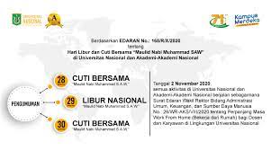 1 min read july 28, 2020. Cuti Bersama Dan Libur Maulid Nabi Muhammad Saw 1442 H Universitas Nasional