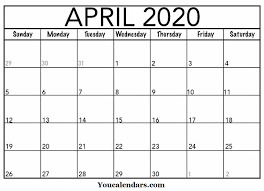 April 2020 Calendar Usa Blank Template In 2020 Calendar Printables December Calendar January Calendar