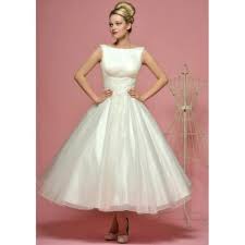 Vintage Boat Neck Sleevless Tea Length Wedding Dress 50s Style Wedding Dress Tea Length Wedding Dress Vintage Tea Length Dresses