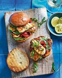 Halloumi And Sweet Potato Burgers Delicious Magazine Recipe Sweet Potato Burgers Recipes Vegetarian Recipes