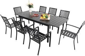 At coleman's furniture finding a dining room set that matches the decor of your home is a given. Buy Sophia William Black Patio Dining Set 9 Piece Metal Outdoor Expandable Dining Table Set Bistro Furniture Set 1 Rectangle Expanding Dining Table And 8 Backyard Garden Outdoor Chairs Online In Indonesia B08l7k247t