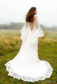 Discount Victorian Style Wedding Dresses A Line Off Shoulder Satin Lace Corset Bridal Gowns Vintage Country Long Bell Sleeves Dress For Brides Wedding Designers Bell Sleeve Wedding Dress Victorian Style Wedding