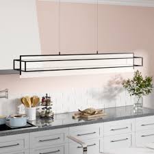 Long, white kitchen island with a table end and room for three. Wrought Studio Johnone 1 Light Kitchen Island Rectangle Led Pendant Wayfair