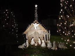 Nativity Scene Made Of Wood And Ceramic Outdoor Lighted Nativity Scene With Fairy Lights Outdoor Nativity Outdoor Nativity Sets Outdoor Christmas