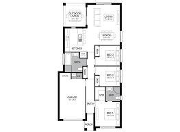 The master bedroom is at the opposite end of house with a walk through wardrobe through to the ensuite, which doubles as a second bathroom with access from the dining. Can Can Narrow Block House Design With 3 Bedrooms Mojo Homes
