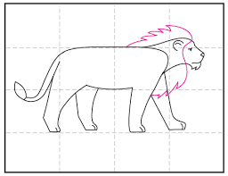 This step by step tutorial shows how to draw a lion's face and head going from a basic shape sketch to a finished line drawing. How To Draw A Lion Art Projects For Kids