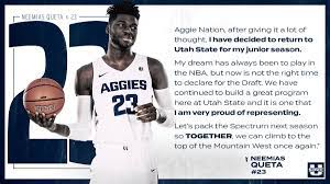 Neemias queta is a strong, mobile big man that could project to be a rim protector in the nba. B24 On Twitter Neemias Queta Anunciou Que Se Vai Manter Mais Um Ano No Basquetebol Universitario Ao Servico Da Utah State University Https T Co 4xbnajjovs