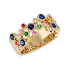 Round Multi Colored Gemstone Rainbow Ring In 2020 Rainbow Rings Gemstone Colors Handmade Wedding Band