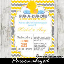 Yellow Gray Rubber Ducky Baby Shower Invitation Personalized Cupcakemakeover