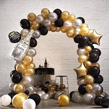 Air Filled Black Gold Silver New Year S Eve Balloon Arch Kit Gold Party Decorations Black And Gold Balloons Silver Party Decorations