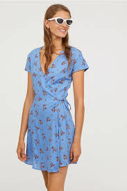 Patterned Wrap Front Dress Blue Floral Ladies H M Us 1 Wrap Front Dress Dresses Wrap Dress