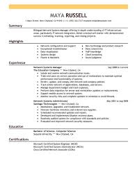 network systems manager resume example