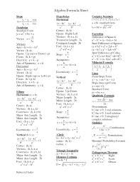 Algebra Formula Sheet Printable Algebra Formulas Math