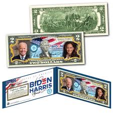 This page outlines the history of the $2. Biden Harris Election 2020 2 Bill With Display Portfolio Collections Etc