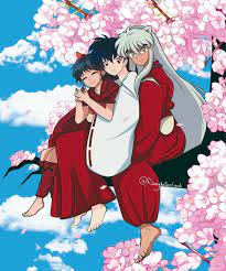Inuyasha And Kagome And Their Daughter Moroha In The Cherry Blossom Tree Inuyasha Romantic Anime Kagome And Inuyasha