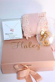 Bridesmaid Gift Box With Personalized Robe Wine Glass And Etsy In 2020 Bridesmaid Gift Boxes Wedding Gifts For Bridesmaids Bridesmaid Proposal Box