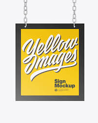 Download Sign W Chain Mockup In Indoor Advertising Mockups On Yellow Images Object Mockups PSD Mockup Templates