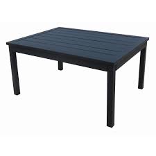 This cement outdoor coffee table features a neutral color scheme and natural material finish that make it a good match for wicker outdoor furniture. Hampton Bay Riley Steel Outdoor Patio Coffee Table In Black The Home Depot Canada